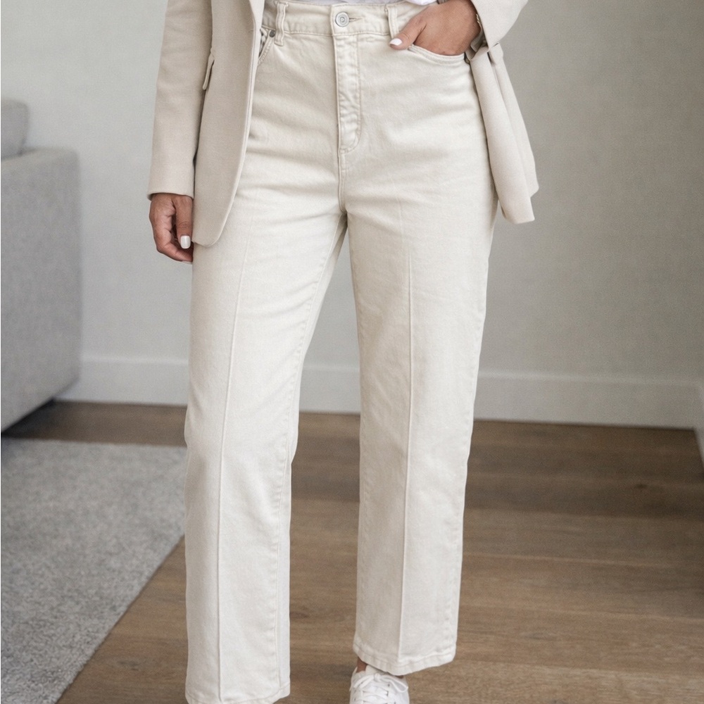 LOFT Straight Leg Pants Beige Cream Stretch Size 14 Neutral Capsule Wardrobe